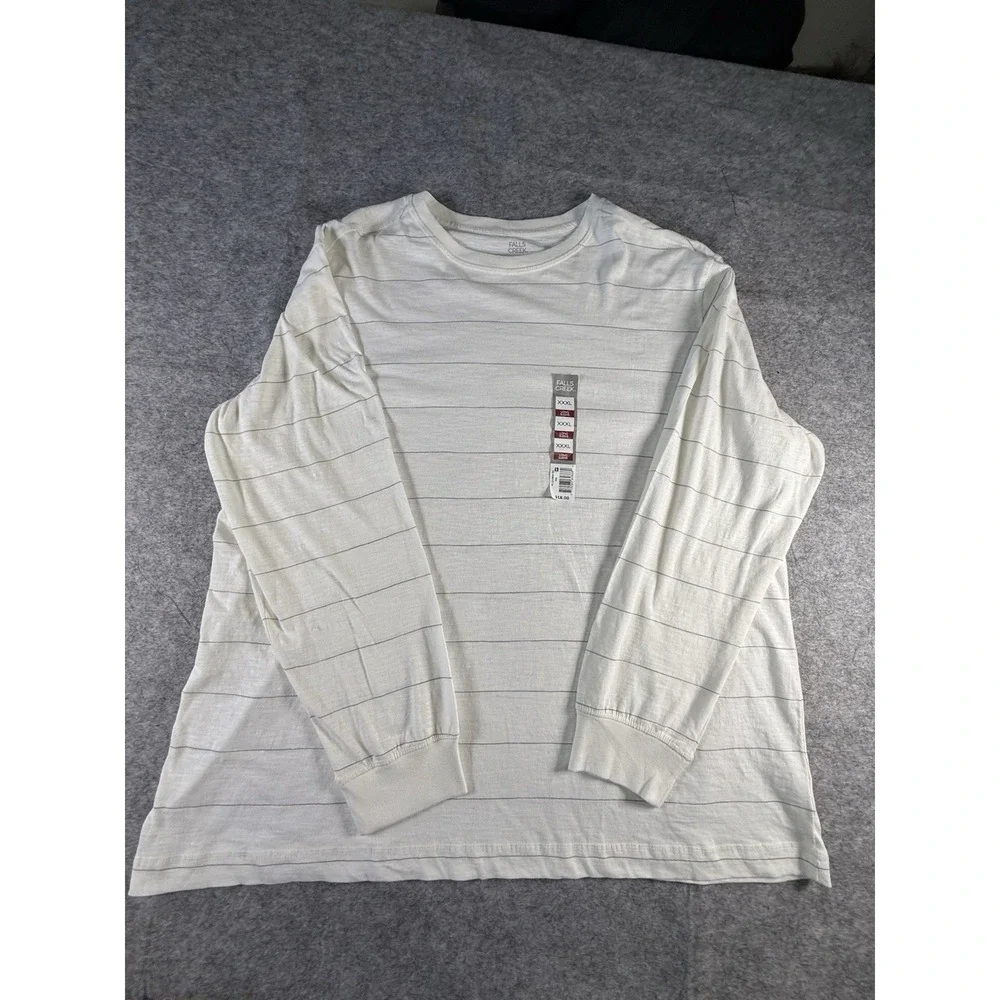 Fall Creek Long Sleeve Pullover T-Shirt Mens 3XL Off White W Grey Stripe NWT‎